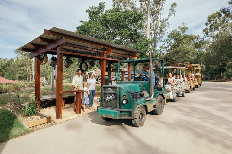 Vintage truck-train, stopped at rustic station